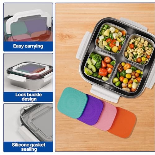 ENCYS Set of 2 Stainless Steel Conntainers with Lids 5 Pack,Large Stainless Steel Container(1.5qt) and Set of 4 Snack Containers,Convenient to Carry,Suitable for Picnics and Travel - Thumbnail 5