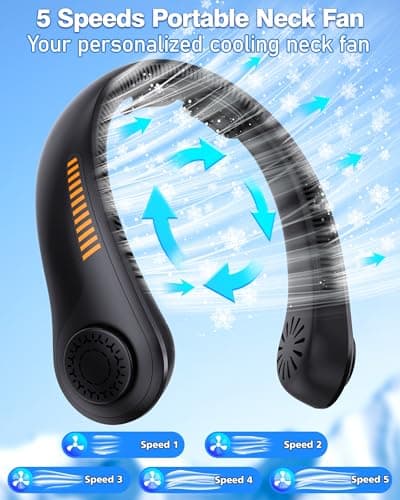 Portable Neck Fan - Rechargeable Personal Fan with Neck Support, 5-Speed Quiet Lightweight Long Lasting Neck Fan, Battery Operated Full Surround Cooling for Travel, Valentines Day Gifts for Him Her - Thumbnail 4