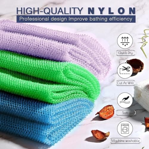 UJFQBH 3 Pieces African Bath Sponge African Net Long Net Bath Sponge Exfoliating Shower Body Scrubber Back Scrubber Skin Smoother,Great for Daily Use (Pale Purple, Blue, Green) - Thumbnail 4