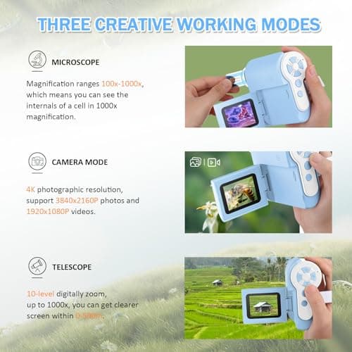 Barchrons 1000X Microscope for Kids 8-12, 4K HD Screen with 6 LED Lights, Portable Microscope for Outdoor STEM Learning, Rechargeable Science Kit, Birthday Easter Gifts for Kids - Thumbnail 3