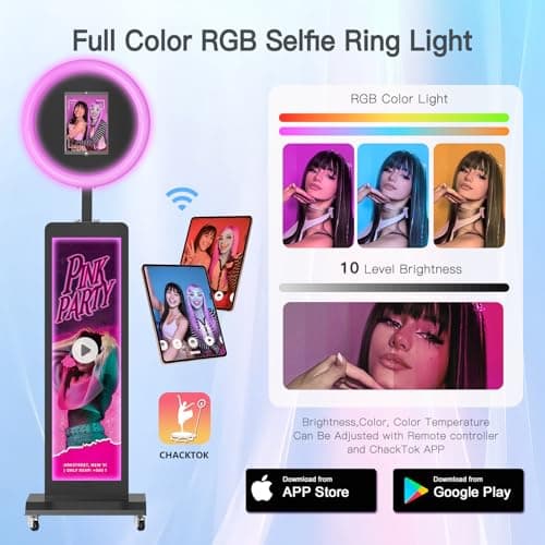 MWE LCD Photo Booth Stand for Any iPad with Software APP and Remote Control, Selfie RGB Ring Light photobooth Machine,for Parties, Wedding (Black, Flight Case) - Thumbnail 5