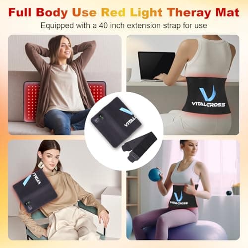VITALCROSS Red Light Therapy Pad for Body, 24"x12" 660nm & 850nm Near-Infrared Device for Home Use with Timer, 3 Modes & 5 Brightness Levels for Back, Waist, Shoulder & Joints Alleviate Discomfort 35W - Thumbnail 4