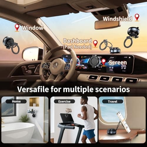 LENEZEN 2025 Upgraded Metal 360° Adjustable Vacuum Suction Cup Phone Mount [98LB Suction], Magnetic Phone Holder for Car, Foldable Portable iPhone Holder Magsafe Car Mount - Thumbnail 2