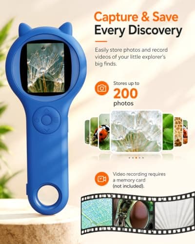 Kids Digital Microscope for Boys, 500X Handheld Pocket Microscope with 2" IPS Screen, Adventure STEM Toy for Travel, Camping & School Projects Age 5-12 (Dark Blue) - Thumbnail 5
