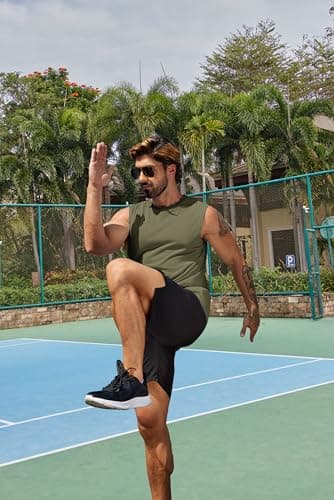 COOFANDY 3 Pack Men's Workout Shirts Sleeveless Cotton Blend Fitness Tank Top Lightweight Running Tanks Army Green Large - Thumbnail 4