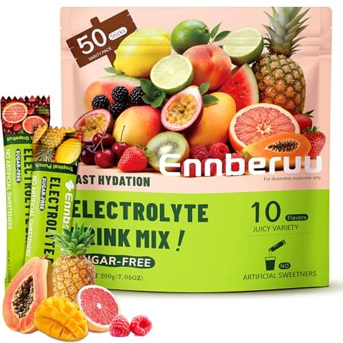 Electrolyte Powder Packets, 50 Sticks Sugar-Free Hydration Drink, 10 Flavor