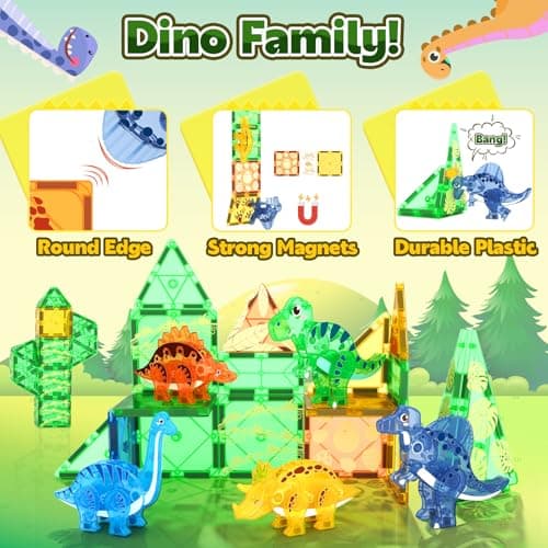 Coodoo Dinosaur Toys Magnetic Tiles 3D Movable Dinos for Kids 3-5 5-7 Toddler Outdoor Sensory Toys, STEM Educational Magnetic Blocks for 3+ Years Old Boys Girls Kids Toy - Thumbnail 6