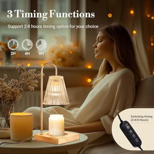 Marycele Candle Warmer Lamp with Timer, Vintage Amber Nightstand Candle Warming Lamp for Home Room Decor, Dimmable Wax Warmer for Jar Candles, Wedding Registry Gifts for Women Couples 2025 - Thumbnail 3