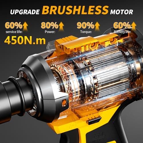 Aredale Cordless Impact Wrench, Brushless Motor 450N.m (380Ft-lbs), 1/2 Inch cordless Impact Gun with 2 x 4.0Ah Battery, 6 Sockets Electric Impact Wrench for Car/DIY Furniture/Home - Thumbnail 2