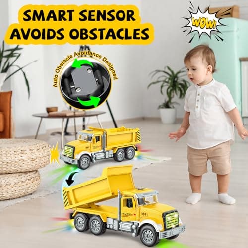 Car Toys for Toddlers, Dump Truck Toy with 1 Self-Lifting Bed, Lights Music Toy Trucks Construction Vehicle with 2 Opening Doors,Toys for 3 4 5 6 Year Old Boy Girl, Kids Christmas Birthday Gifts - Thumbnail 3