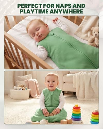 WYTbaby Baby Sleep Sack 1.5TOG 2 Pack Cotton SleepSack for Spring Summer Wearable Blanket with 2-Way Zipper,Green Fox,6-12 Months - Thumbnail 6