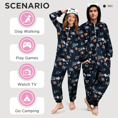 OLAOLA Halloween Family Matching Pajamas Skeleton Sleepwear Flannel Holiday Onesie Hooded Novelty Pjs - Thumbnail 3