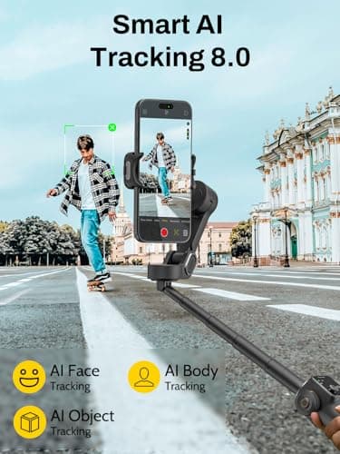 AOCHUAN 3-Axis Gimbal Stabilizer for iPhone, Smartphone Gimbal w/7.8" Extension Rod, OLED Display, Phone Stabilizer w/Face Tracking, Gesture Control, Video Record for iPhone & Android - Smart V8 Black - Thumbnail 4