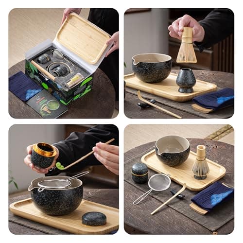 TEANAGOO Matcha Whisk Set, 10 Pcs Complete Set, Black, Matcha Kit with Tray, Bowl, Scoop, Sifter, Powder Jar, Gift for Matcha Lovers - Thumbnail 2