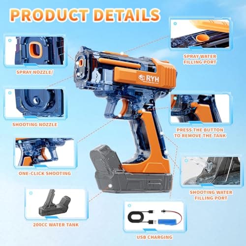 ZSLQHY 2 Pack Automatic Water Guns for Kids 8-12&Adults, Electric Squirt Gun with Light & Spray, 26-32ft Long Range Rechargeable Senior Assassin Water Blaster, Water Toy for Summer Pool Backyard Party - Thumbnail 5
