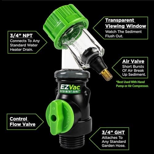 EZVac Sediment Gone™ Water Heater Sediment Removal Tool – Flushes, Cleans & Breaks Up Sediment Clogs in Electric or Gas Water Heaters – Easy DIY Water Heater Cleaning Tool - Thumbnail 5