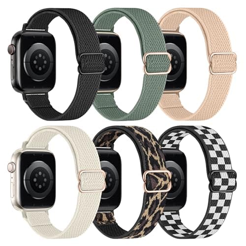 6 Pack Slim Stretchy Bands Compatible with Apple Watch Band 40mm 41mm 42mm 38mm 44mm 45mm 46mm 49mm Women Men, Soft Fashion Nylon Braided Elastic Strap for iWatch Series 11 10 SE 9 8 7 6 5 4 3 2 1 Ultra 2 (6p01, 38MM/40MM/41MM/42MM(Series 11 10)) - Thumbnail 6
