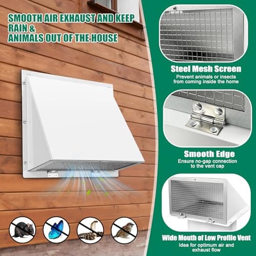 8 Inch Wall Vent Cover with Hood for Kitchen Range Hood Dryer Duct, White - Thumbnail 3