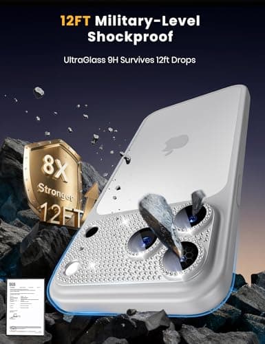 Hoerrye Bling Diamond Camera Lens Protector for iPhone 17 Pro - [1:1 Full Coverage][Strong Adsorption] 9H+ Tempered Glass Screen Protective Cover Case Friendly,Glitter Silver - Thumbnail 5