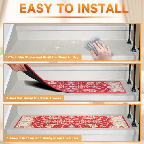 Stair Treads for Wooden Steps Indoor,Carpet Stair Treads Non-Slip,Machine Washable Stair Runners for Kids Elders and Pets,Retro Pattern,8"x30",7 Pieces - Thumbnail 6