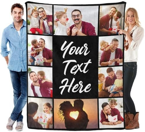 Gifts for Dad Mom from Daughter Custom Blanket with Picture Text Customized Memories Souvenir with Photos for Husband Wife Couple Girlfriend Boyfriend Personalized Birthday Ideas Soft Warm - Image 1