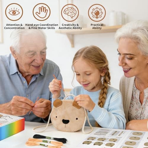 MIJIUWJ Little Bear DIY Sewing Kit for Beginners Kids Arts and Crafts, Plush Crossbody Bag with Zipper, Instructions Learn to Sew & Felt Embroidery, No Mess Starter Stitch Gifts for Girls Age 6-7 8-12 - Thumbnail 5