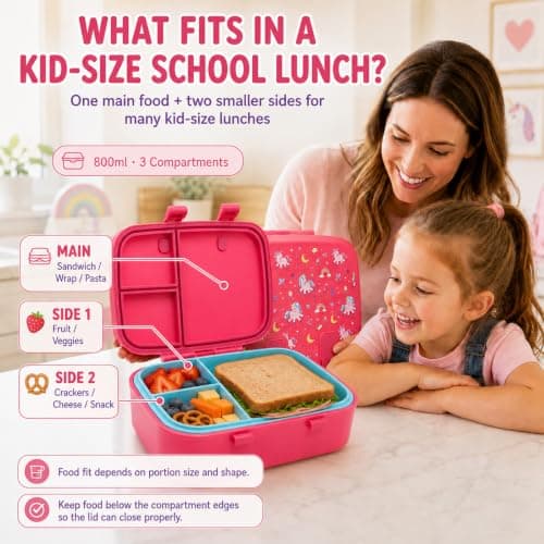 MISS BIG Bento Lunch Box for Kids, Pink Unicorn, 3 Compartments, 800ml - Thumbnail 2