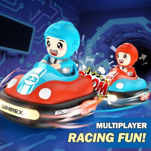 SIMREX 2-Player RC Bumper Cars Set for Kids 3+— Remote Control Battle Cars with LED Lights, Music & Sound, Indoor Play & Party Gift Toys for Boys & Girls - Thumbnail 4