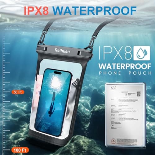 Rethuen Large Floating Waterproof Phone Pouch, 2Pack Cell Phone Dry Bag for iPhone 17 16 15 14 13 Pro Max Galaxy S24 S23 S22 All Phones, Float Water Proof Bag for Beach Water Park (Black + Pink) - Thumbnail 4