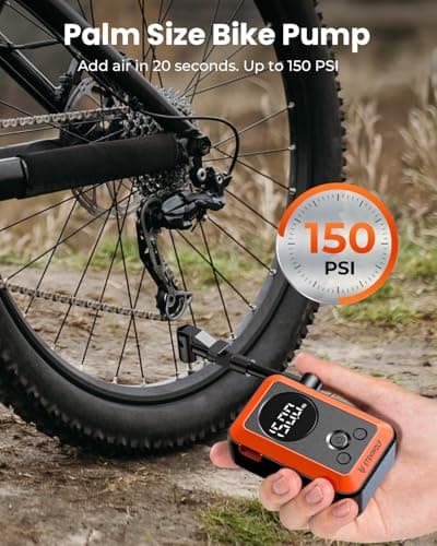 ETENWOLF Mini Bike Pump,20s Fast Inflate Bicycle Pump with Guage,150PSI Portable Electric Bike Air Pump with Presta and Schrader Valve for Mountain Bike,Road Bike,Motorcycle,Sport Ball (Orange) - Thumbnail 2