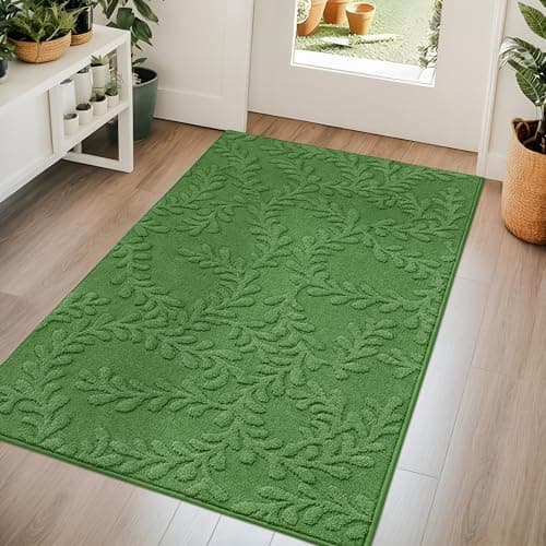 BEQHAUSE Door Mats 36”x60”, Dirt Trapper Doormats Indoor, Non-Slip Washable Entryway Rugs, Super Absorbent Welcome Mat for Front Door, Mud Shoes & Paws, Green