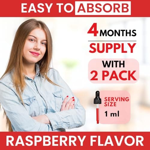 2 Pack Vitamin B Complex 20000 mcg - Vitamin B12 Sublingual Methylcobalamin Extra Strength Raspberry Liquid Drops for Women and Men - USA Made, B1, B2, B3, B5,B6, Biotin, Folic Acid | 4fl oz (120ml) - Thumbnail 6