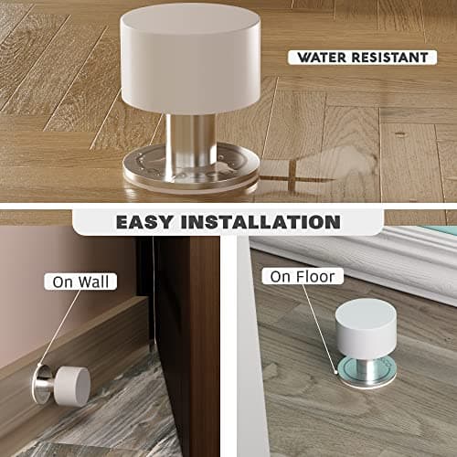 Door Stoppers 2-Pack with Extra Stickers - Two Self-Adhesive White Rubber Door Stops - Heavy Duty Stainless Steel Body with Sound Dampening Bumper Top - Ideal for Home and Office Use - Thumbnail 3