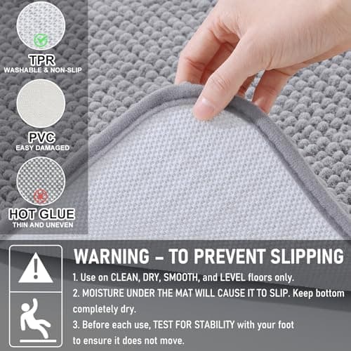 Arotive Bathroom Rugs 30" x 20", Ultra Soft Absorbent Chenille Bath Rugs, Non-Slip Rubber Backing, Machine Washable Bath Mats for Bathroom Floor, Tub and Shower, Home Decor Accessories, Grey - Thumbnail 3