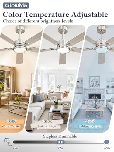 Glowivia 52 Inch Ceiling Fan with Lights and Remote, Smart APP Control, Dimmable with All-Setting Memory, Quiet DC Motor Reversible Blades, Damp Rated Modern Ceiling Fan for Bedroom Patio Living Room - Thumbnail 4