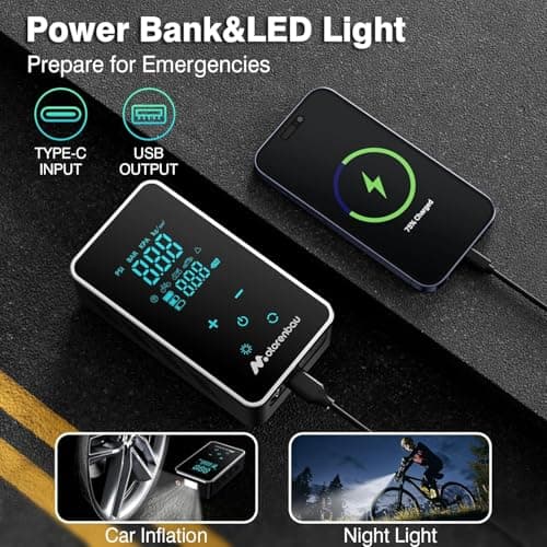 Tire Inflator Portable Air Compressor, 150PSI Cordless Air Pump for Car Tire, 3X Faster Auto Tire Inflator with Digital Pressure Gauge LCD Screen, Rechargeable Tire Pump for Cars,SUVs,Motorcycle,Bike - Thumbnail 5
