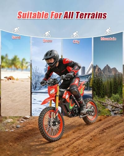 HAPPYRUN F18 6000W Peak Electric Dirt Bike 46 mph Max Speed Off-Road Motorcycle 60V 30AH Removable Battery 60 Miles Range Dual Hydraulic Brakes Adult E Moto for Trail Riding - Thumbnail 4