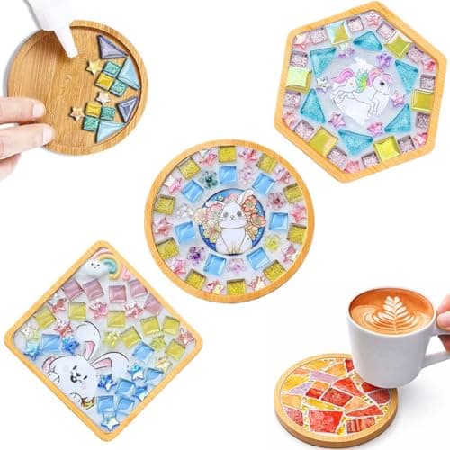 GHAHILI 3 Sets DIY Mosaic Kits for Adults Women Glass Mosaic Tiles for Crafts with Wooden Coasters Mosaic Art Kits Craft Mixed Color Handmade Making Kit Set Decorations for Home Gifts - Image 1