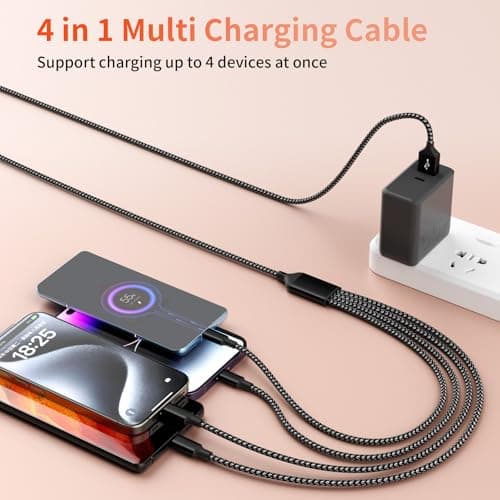 Multi Charging Cable 2Pack 5Ft,Dual Type-C Multiple Charger Cable Nylon Braided 4 in 1 Multi USB Charging Cord with IP/Type C/Micro USB Ports for Cell Phones/iPhone/Tablets/Samsung Galaxy & More - Thumbnail 6