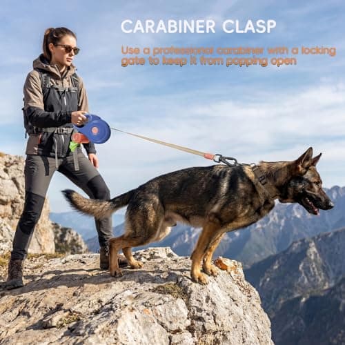 Retractable Dog Leash 16FT for Small & Medium Dogs, Sturdy Heavy-Duty Nylon Tape with Secure Locking Carabiner & Poop Bag Holder, Smooth One-Hand Control, Anti-Slip Handle, Tangle-Free Design (Blue) - Thumbnail 4