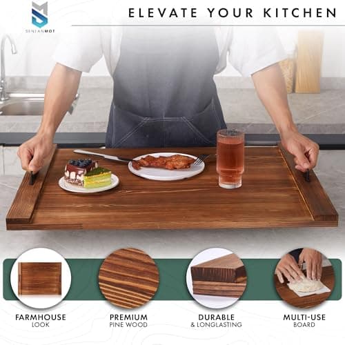 Stove Top Cover for Electric & Gas Stoves – Large Wooden Noodle Board & Cutting Board with Handles – Multi-Functional Decorative Tray for Kitchen Home Accessories 30"x21.5" - Thumbnail 3