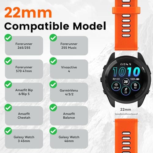 Velocarer Watch Band for Garmin Forerunner 265/Forerunner 255/Vivoactive 4/Venu 3/Venu 2, 22mm Quick Release Silicone Sport Bands, Orange & Black - Thumbnail 2