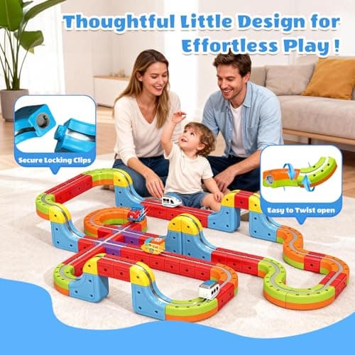 141 PCS klick Rail Electric Train Set with Racer 3D Train, Cube Track Car, STEM Educational Toy for Kids (Ages 3-8), Flexible Race Track for Boys & Girls - Thumbnail 5
