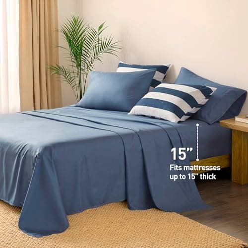 Reversible Striped Full Comforter Set-Bed in A Bag 7-Pieces Bedding Set with Double-sided Stripes Design-Warm & Cozy Bed Set Includes Full Size Comforter, Sheets Set, Pillowcases and Shams, Navy - Thumbnail 3