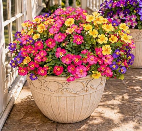 ENXWEI Artificial Flowers for Outdoors, 8 Bundles Faux Silk Spring Flowers for Outside for Planter Front Door Porch Yard Patio Window Box Home Decor (8pcs-4color) - Image 1