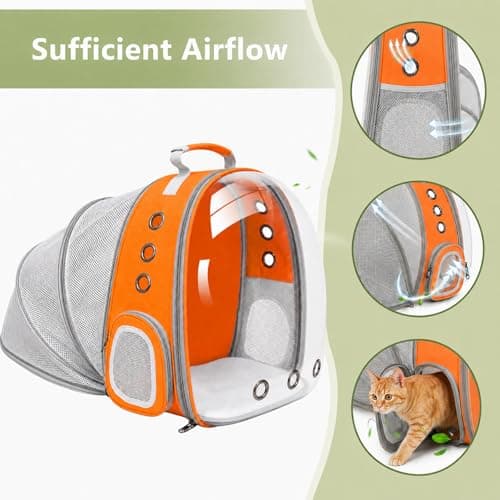 Pet Carrier Backpack Expandable for Cats and Small Dogs, Breathable Anti-Collapse Design, Airline Approved Travel Backpack for Hiking and Outdoor Use (Back Expandable-Orange) - Thumbnail 6