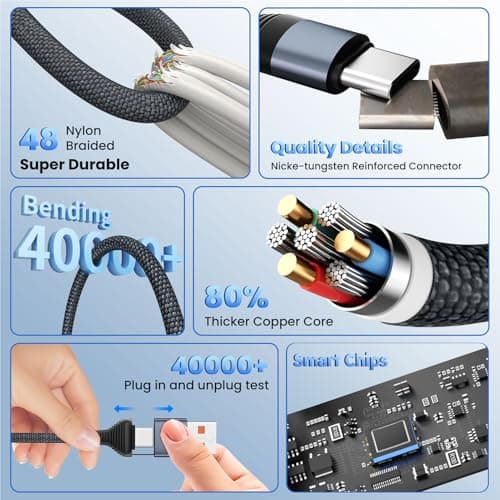 3 in 2 Multi Charging Cable Cord for iWatch Charger/IP/USB C,Travel Cruise Essentials,Braided USB A/C Cable iPhone Charger for Multiple Devices,Car Accessories for iWatch Series/iPhone 17-11/iPad-4FT - Thumbnail 4