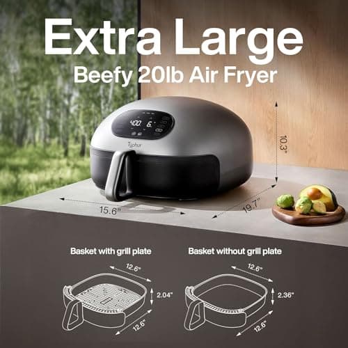 Typhur Dome 2 AI Smart Air Fryer, Large Flat Airfryer with Top & Bottom Heating, Self-cleaning Digital Fryer, PFAS free Ceramic Basket, Fits a 12" Pizza or Steaks, Whisper-Quiet, 120V - Thumbnail 3