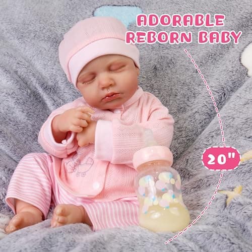 Milidool Lifelike Reborn Baby Dolls Girl-20-Inch Soft Body Realistic Silicone Baby Doll Newborn Baby Dolls American Sleeping Girl Real Life Dolls with Clothes and Toy Accessories Gift for Kids Age 3+ - Thumbnail 3