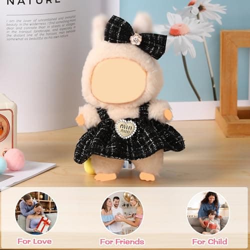Clothes for Blind Box Dolls, Premium 2-Piece Dolls Accessories Set with Chic Bow Dress Outfit for 15-17cm Plush Blind Box Toy (Black Set) - Thumbnail 6